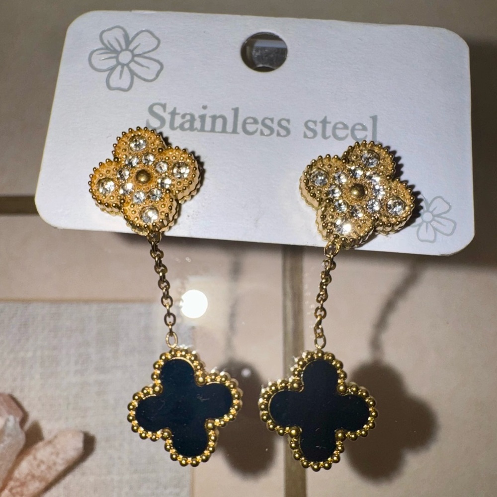 Clover Dangle Earrings. New. Stainless Steel - Picture 2 of 3